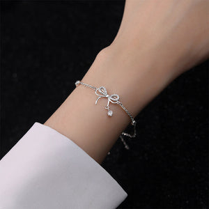 925 Sterling Silver Sweet and Cute Ribbon Bracelet with Cubic Zirconia