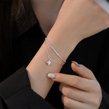 Load image into Gallery viewer, 925 Sterling Silver Simple and Fashion Geometric Square Double Layer Bracelet with Cubic Zirconia