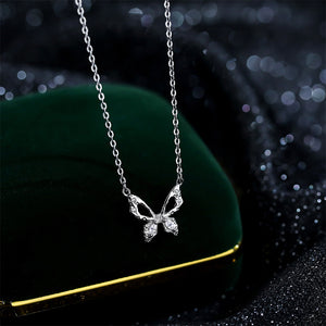 925 Sterling Silver Fashion Simple Butterfly Pendant with Cubic Zirconia and Necklace