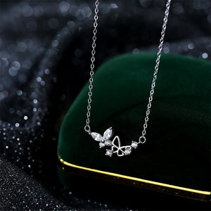 925 Sterling Silver Fashion and Elegant Double Butterfly Pendant with Cubic Zirconia and Necklace