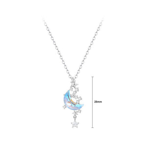 925 Sterling Silver Fashion Creative Moon Star Pendant with Cubic Zirconia and Necklace