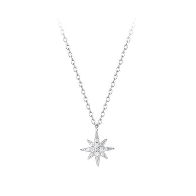 925 Sterling Silver Simple and Fashion Eight-pointed Star Pendant with Cubic Zirconia and Necklace