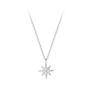 925 Sterling Silver Simple and Fashion Eight-pointed Star Pendant with Cubic Zirconia and Necklace
