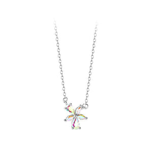 925 Sterling Silver Fashion Flower Pendant with Cubic Zirconia and Necklace