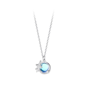 925 Sterling Silver Fashion Creative Star Moonstone Pendant with Cubic Zirconia and Necklace