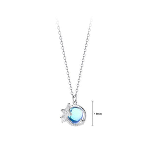 925 Sterling Silver Fashion Creative Star Moonstone Pendant with Cubic Zirconia and Necklace