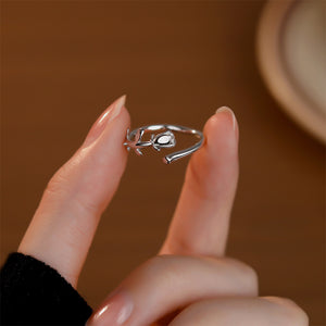 925 Sterling Silver Simple Romantic Rose Adjustable Open Ring
