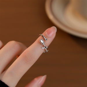 925 Sterling Silver Simple Romantic Rose Adjustable Open Ring