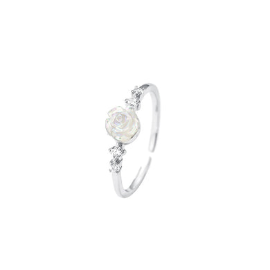 925 Sterling Silver Fashion Romantic Rose Adjustable Open Ring with Cubic Zirconia