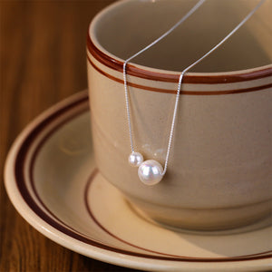 925 Sterling Silver Simple and Fashion Geometric Imitation Pearl Pendant with Necklace