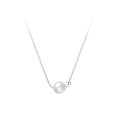 925 Sterling Silver Fashion Simple Geometric Round Bead Imitation Pearl Pendant with Necklace
