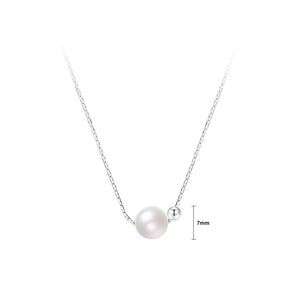 925 Sterling Silver Fashion Simple Geometric Round Bead Imitation Pearl Pendant with Necklace