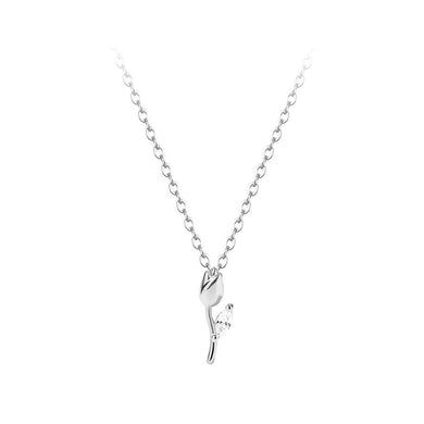 925 Sterling Silver Fashion Simple Tulip Pendant with Cubic Zirconia and Necklace
