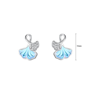 925 Sterling Silver Simple and Fashion Ginkgo Leaf Stud Earrings with Cubic Zirconia