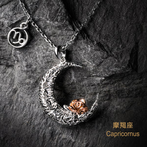 925 Sterling Silver Love on the Moon Pendant with Capricorn horoscope (22 Dec-19 Jan)