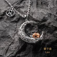 Load image into Gallery viewer, 925 Sterling Silver Love on the Moon Pendant with Leo horoscope (23 Jul - 22 Aug)