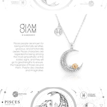 Load image into Gallery viewer, 925 Sterling Silver Love on the Moon Pendant with Pisces horoscope (19 Feb-20 Mar)