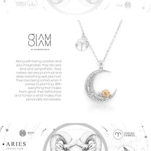 925 Sterling Silver Love on the Moon Pendant with Aries horoscope (21 Mar-19 Apr)