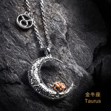 Load image into Gallery viewer, 925 Sterling Silver Love on the Moon Pendant with Taurus horoscope (20 Apr - 20 May)