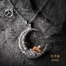 Load image into Gallery viewer, 925 Sterling Silver Love on the Moon Pendant with Aries horoscope (21 Mar-19 Apr)