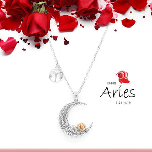 925 Sterling Silver Love on the Moon Pendant with Aries horoscope (21 Mar-19 Apr)