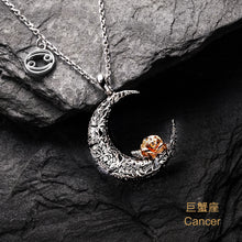 Load image into Gallery viewer, 925 Sterling Silver Love on the Moon Pendant with Cancer horoscope (22 Jun - 22 Jul)