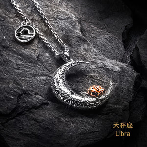 925 Sterling Silver Love on the Moon Pendant with Libra horoscope (23 Sep - 23 Oct)