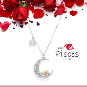 925 Sterling Silver Love on the Moon Pendant with Pisces horoscope (19 Feb-20 Mar)