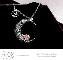Load image into Gallery viewer, 925 Sterling Silver Love on the Moon Pendant with Pisces horoscope (19 Feb-20 Mar)