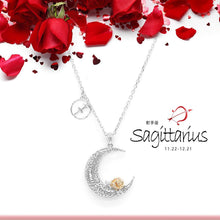 Load image into Gallery viewer, 925 Sterling Silver Love on the Moon Pendant with Sagittarius horoscope (22 Nov - 21 Dec)